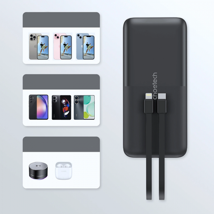 Choetech - Choetech Powerbank 10000mAh 22.5W med USB-C/Lightning Kabel