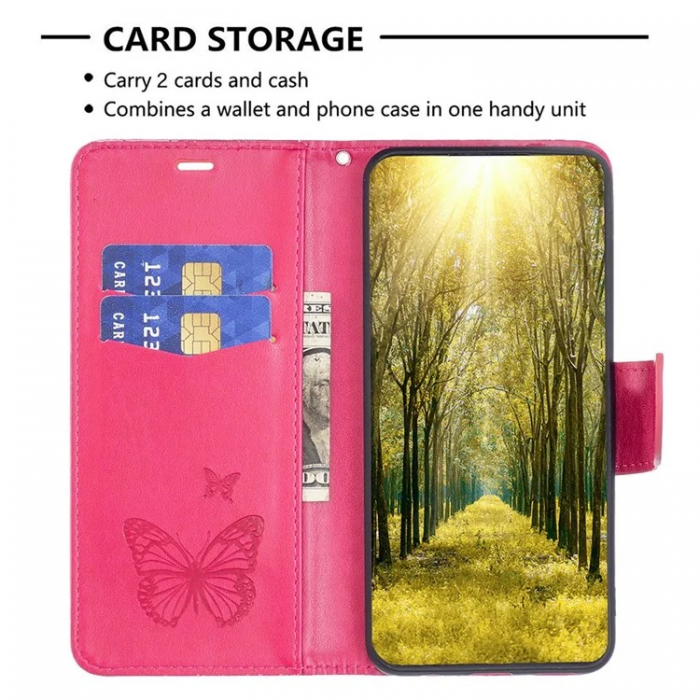 A-One Brand - iPhone 14 Pro Plnboksfodral Imprinted Butterfly - Magenta