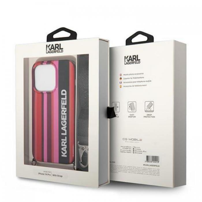 KARL LAGERFELD - Karl Lagerfeld iPhone 14 Pro Max Skal med halsband Stripes Strap - Rosa