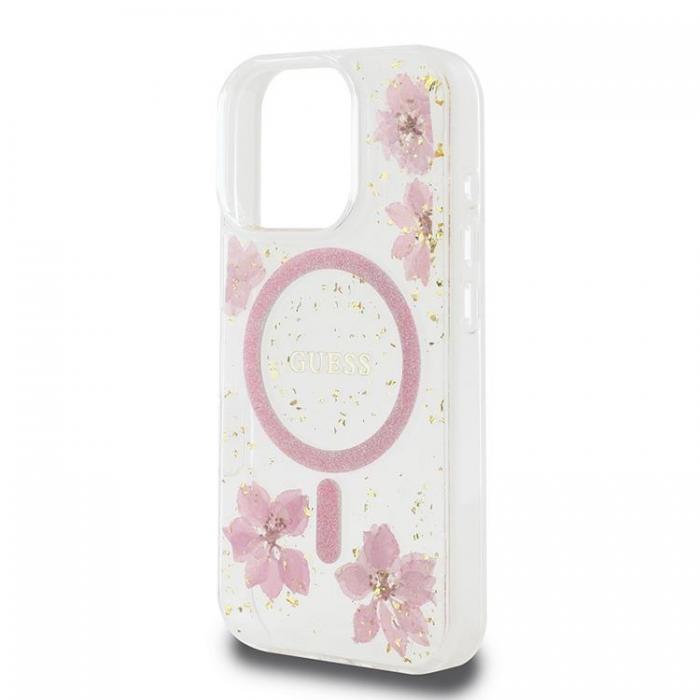 Guess - Guess iPhone 16 Pro Mobilskal MagSafe Resin Flower Glitter - Rosa