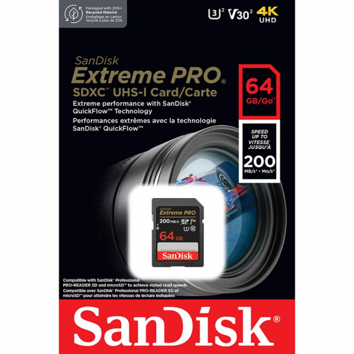 Sandisk - SANDISK SDXC Extreme Pro 64GB 200MB/s UHS-I C10 V30 U3