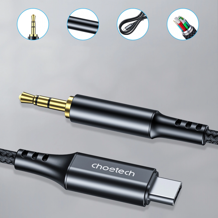 Choetech - Choetech USB-C till Aux Kabel 2m 3.5 mm mini jack - Svart