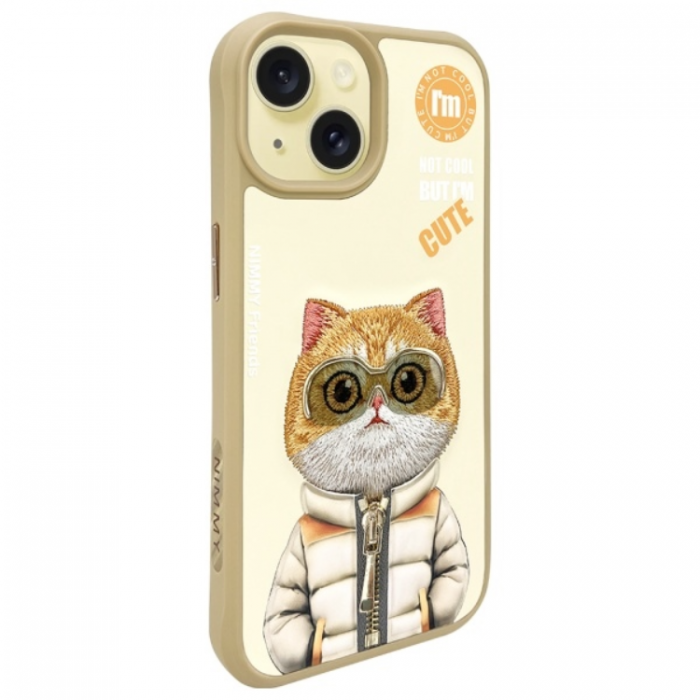 NIMMY - Nimmy iPhone 15 Mobilskal Cool & Cute 2.0 Cat - Khaki