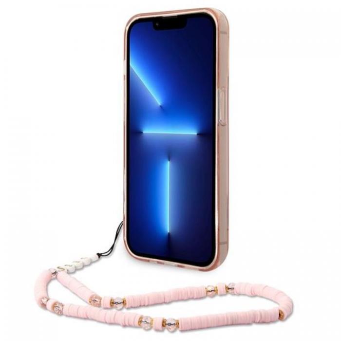 Guess - GUESS iPhone 14 Pro Max Skal Translucent Pearl Strap - Rosa