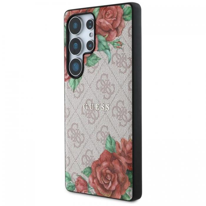 Guess - Guess Galaxy S25 Ultra Mobilskal MagSafe Flowers Print Metal Logo - Rosa