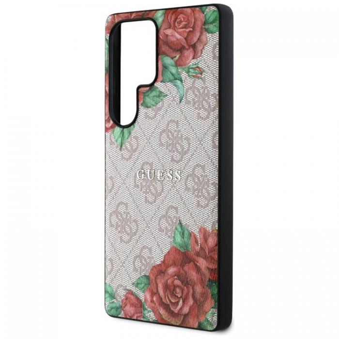 Guess - Guess Galaxy S25 Ultra Mobilskal MagSafe Flowers Print Metal Logo - Rosa