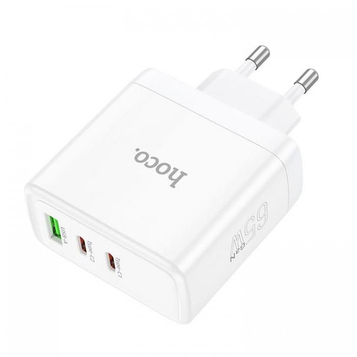 Hoco - Hoco Vggladdare 2 x Type C + USB A 65W GaN - Vit