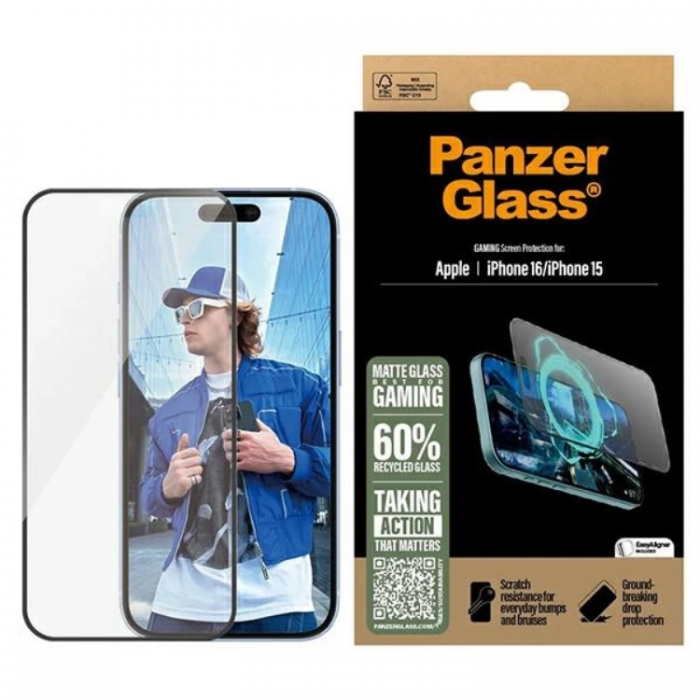 PanzerGlass - PanzerGlass iPhone 16 Hrdat Glas Skrmskydd Ultra-Wide Gaming- Clear