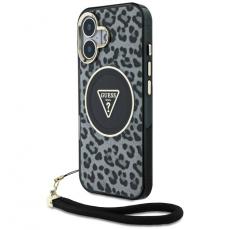 Guess - Guess iPhone 16 Mobilskal MagSafe IML Leopard Triangle Cord Strap - Svart