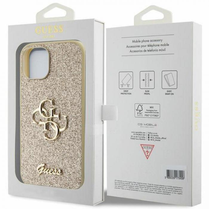 Guess - Guess iPhone 15 Plus Mobilskal Glitter Script Big - Guld