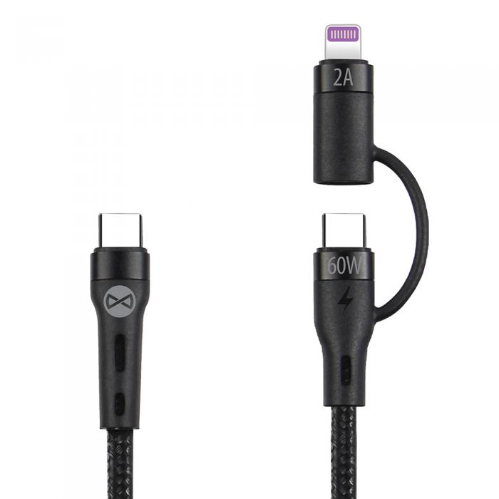 Forever - Forever 2in1 USB-C till USB-C/Lightning 60W 1m Kabel - Svart