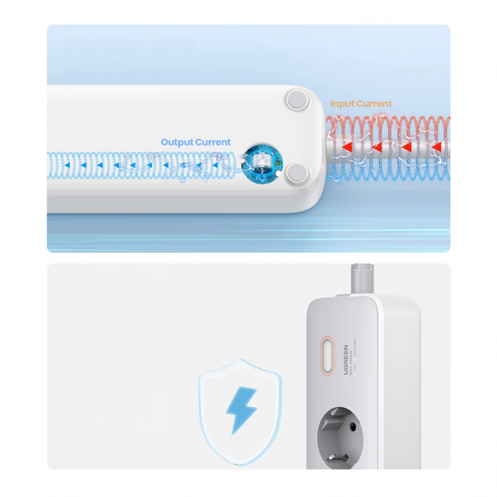 Ugreen - Ugreen Frlngningskabel 30W Med Strmbrytare 3xAC 1xUSB-C 2xUSB-A - Vit