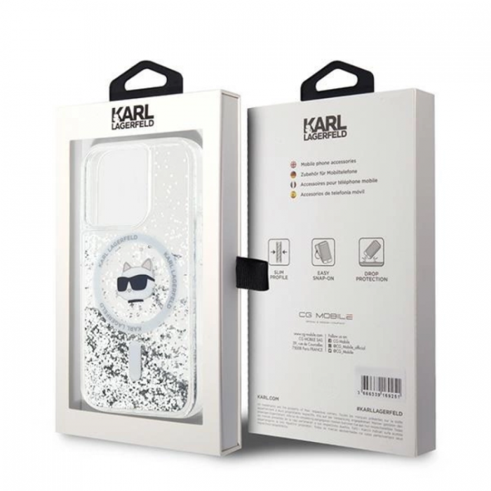 KARL LAGERFELD - Karl Lagerfeld iPhone 15 Pro Max Mobilskal Magsafe Liquid Glitter Choupette Head