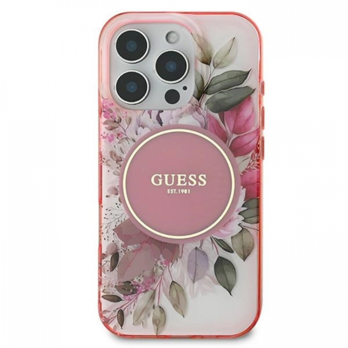 Guess - Guess iPhone 16 Pro Mobilskal MagSafe IML Flower & Tonal Circle