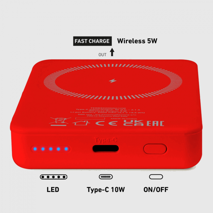 SBS - SBS MagSafe Trdls Power Bank 5000 mAh USB-C - Rd