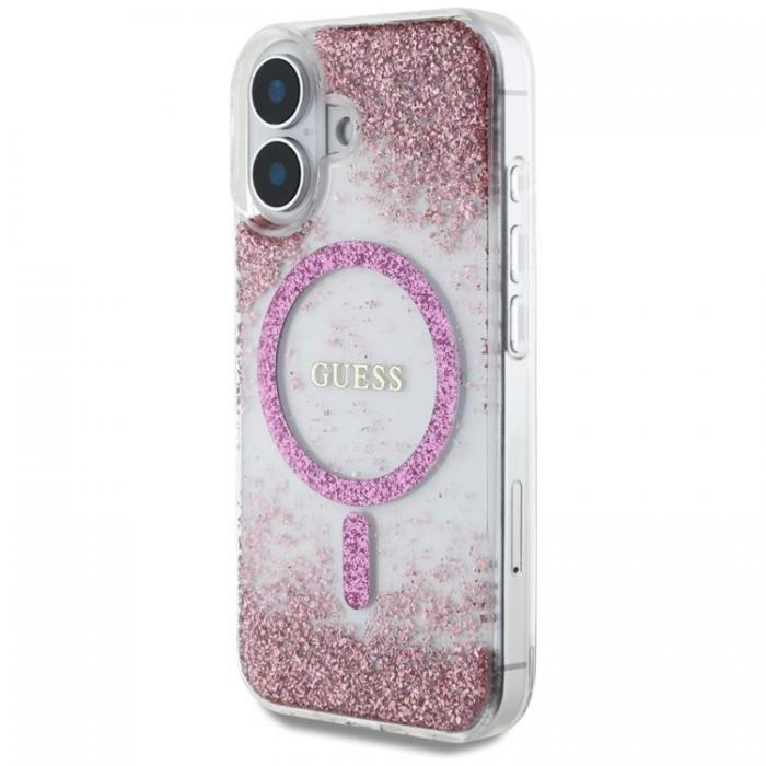 Guess - Guess iPhone 16 Mobilskal MagSafe HC Resin Bottom Glitter - Rosa