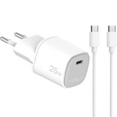 Celly - Celly Snabbladdare GaN 1 x USB-C PD 25W + USB-C Kabel - Vit