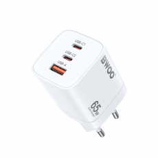 BWOO - BWOO GaN Väggladdare 65W 2xUSB-C 1xUSB-A - Vit