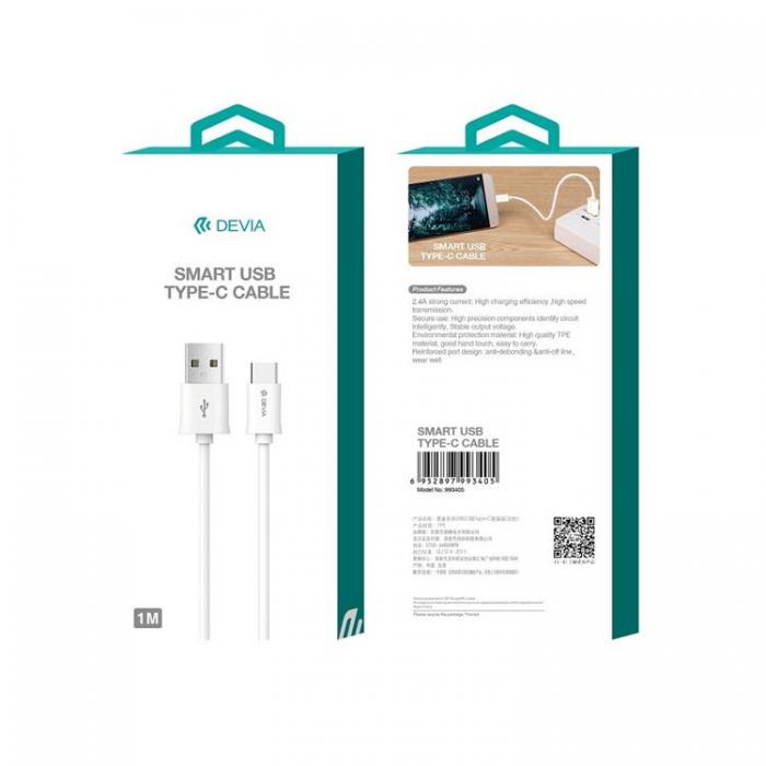 Devia - Devia USB Till USB-C Kabel 1m 2.1A Smart EC082 - Vit