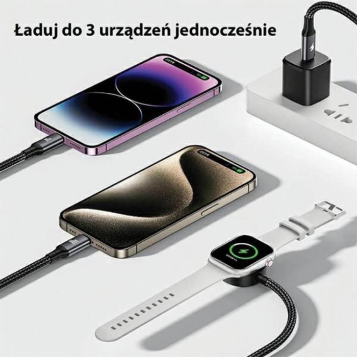 Awei - Awei 3in1 USB-C Till Apple Watch Laddare, USB-C, Lightning Kabel - Svart