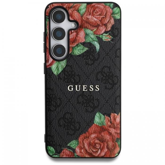 Guess - Guess Galaxy S25 Mobilskal MagSafe Flowers Print Metal Logo - Svart