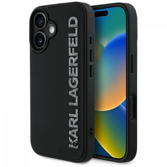 KARL LAGERFELD - Karl Lagerfeld iPhone 16 Mobilskal 3D Rubber Elongated Glitter - Svart