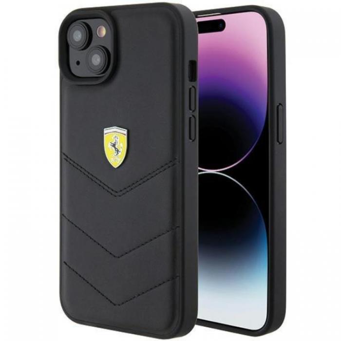 Ferrari - Ferrari iPhone 15 Plus Mobilskal Quilted Metal Logo - Svart