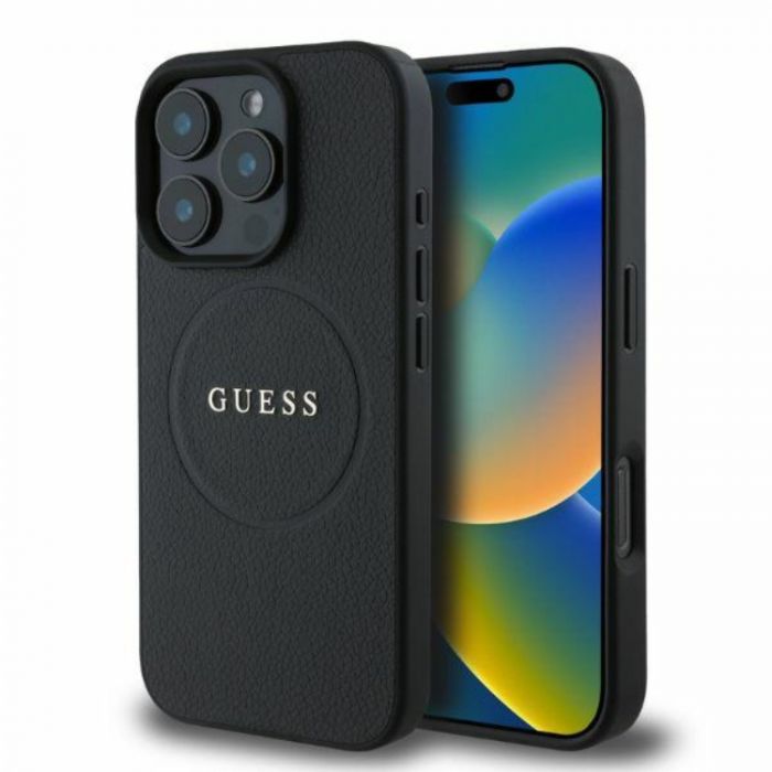 Guess - Guess iPhone 16 Pro Max Mobilskal Magsafe Grained Ring - Svart