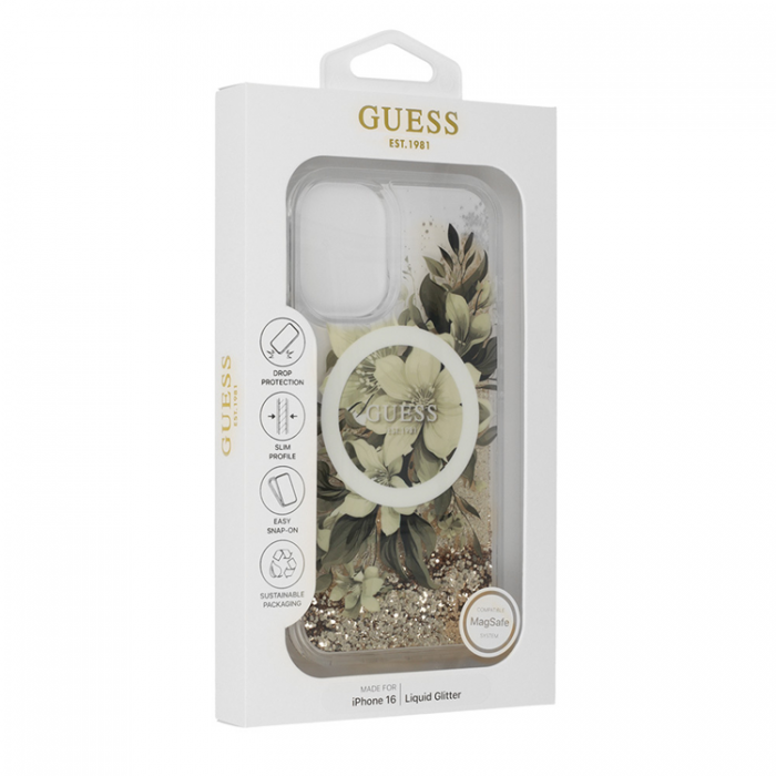 Guess - Guess iPhone 16 Pro Max Mobilskal MagSafe Liquid Glitter Flower