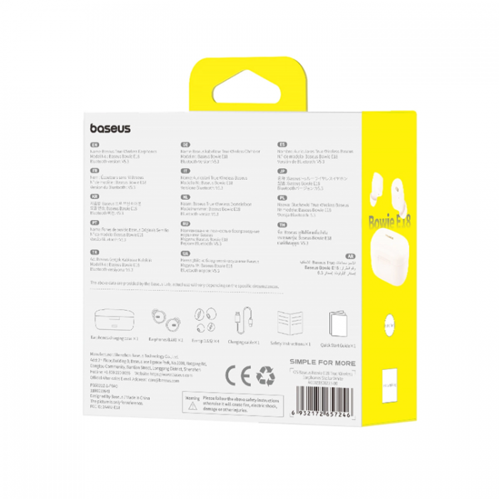 BASEUS - Baseus Bowie E18 TWS Trdlsa Hrlurar ENC IPX4 - Vit