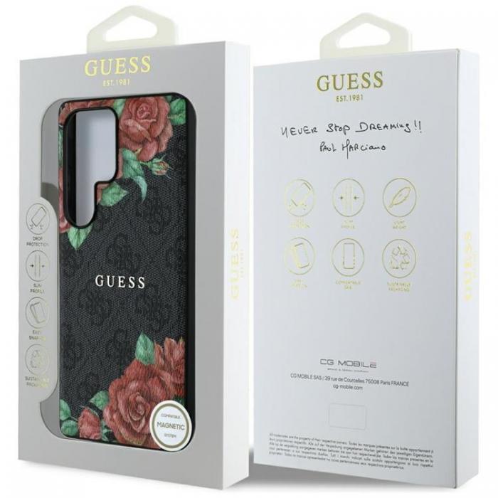 Guess - Guess Galaxy S25 Ultra Mobilskal MagSafe Flowers Print Metal Logo - Svart