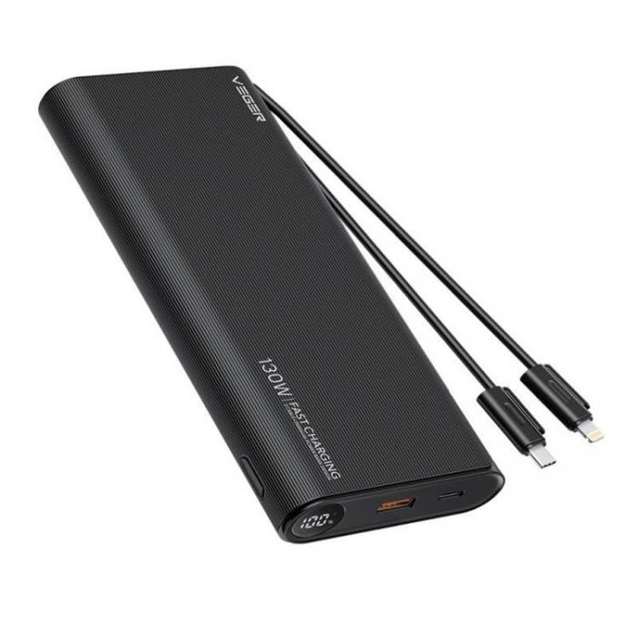 Veger - VEGER Powerbank 25000 mAh med Lightning/Typ-C Kablar 130W TCE130