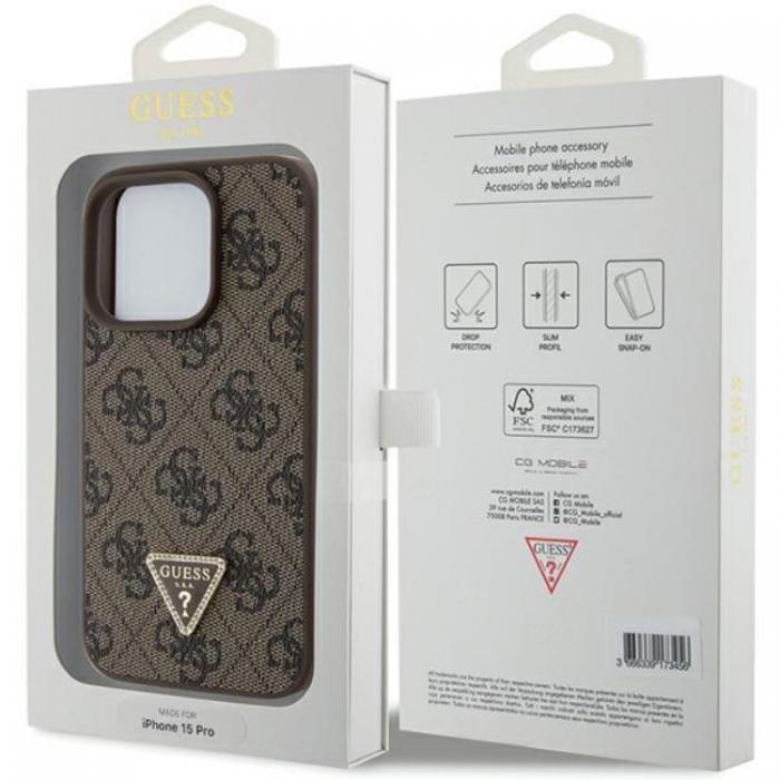 Guess - Guess iPhone 15 Pro Mobilskal Triangle Strass - Brun