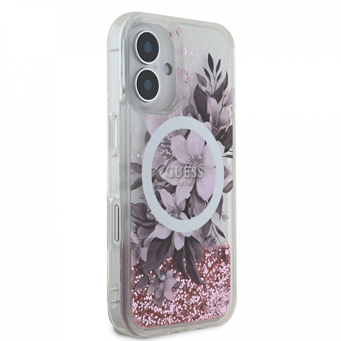 Guess - Guess iPhone 16 Mobilskal MagSafe Liquid Glitter Flower