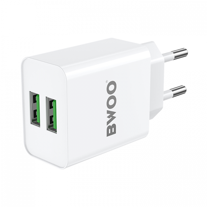 BWOO - BWOO Vggladdare 2xUSB-A 5V 2.4A - Vit