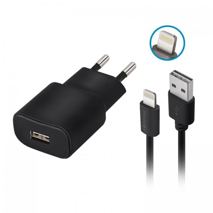 Forever - Forever Vggladdare 1x USB 2A + Lightning Kabel TC-01 - Svart