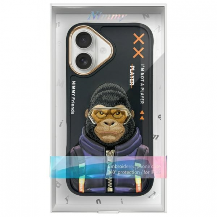 NIMMY - Nimmy iPhone 16 Mobilskal Cool & Cute 2.0 Monkey - Svart