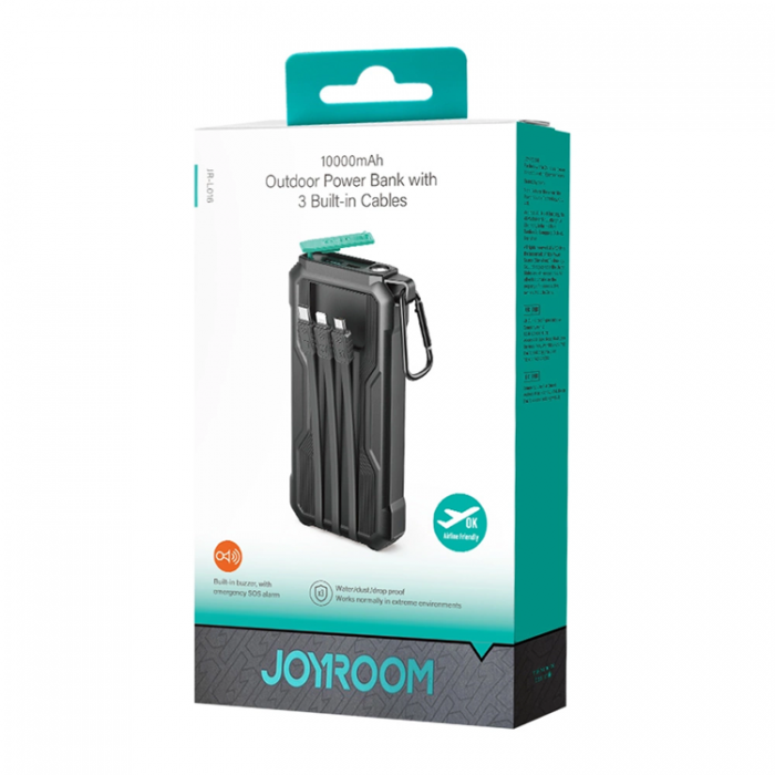 Joyroom - Joyroom Powerbank 10000mAh Med Built-in Kabels - Svart