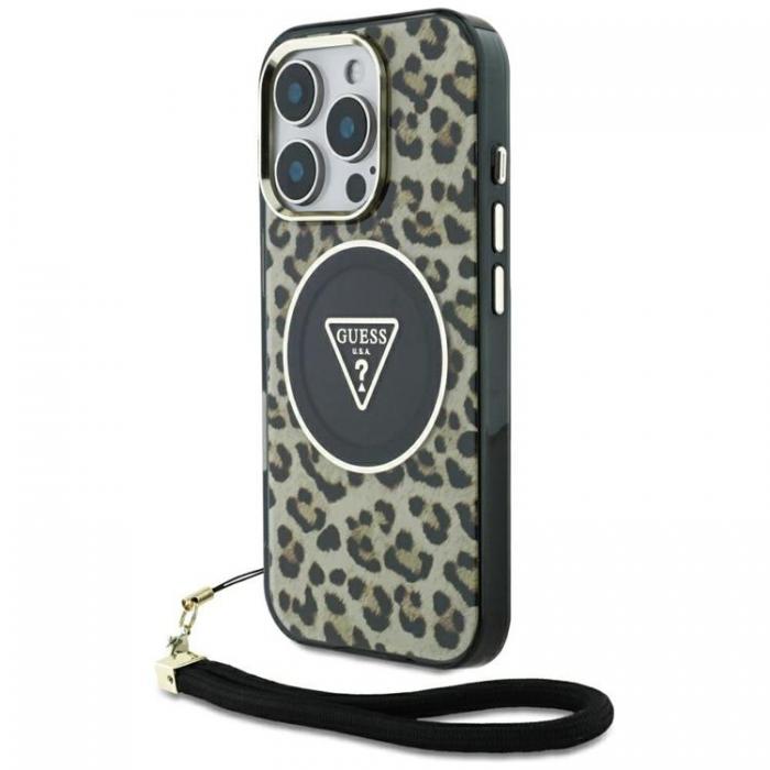 Guess - Guess iPhone 16 Pro Mobilskal MagSafe IML Leopard Triangle Strap - Brun