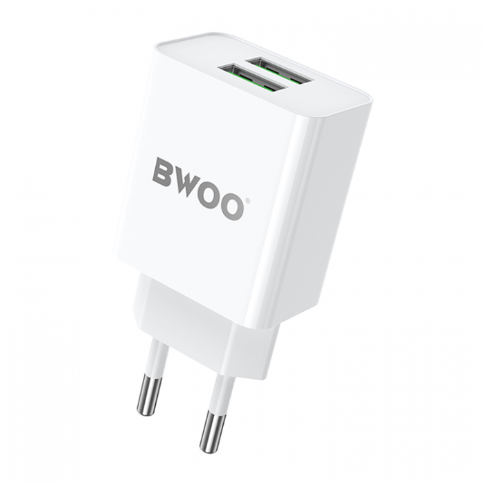 BWOO - BWOO Vggladdare 2xUSB-A 5V 2.4A - Vit