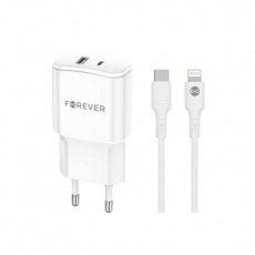 Forever - Forever Väggladdare USB/USB-C 20W med Lightning Kabel QC PD