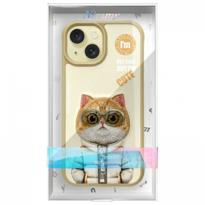 NIMMY - Nimmy iPhone 15 Mobilskal Cool & Cute 2.0 Cat - Khaki