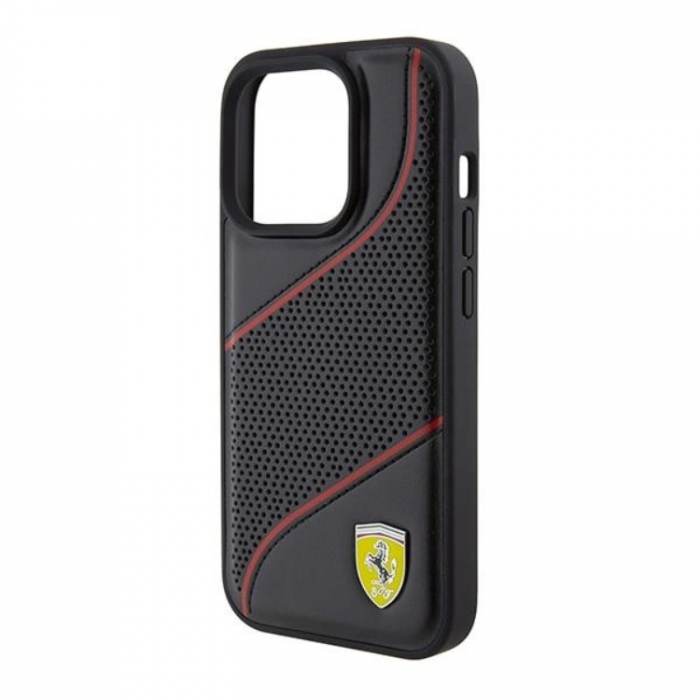 Ferrari - Ferrari iPhone 15 Pro Mobilskal Perforated Waves Metal Logo - Svart