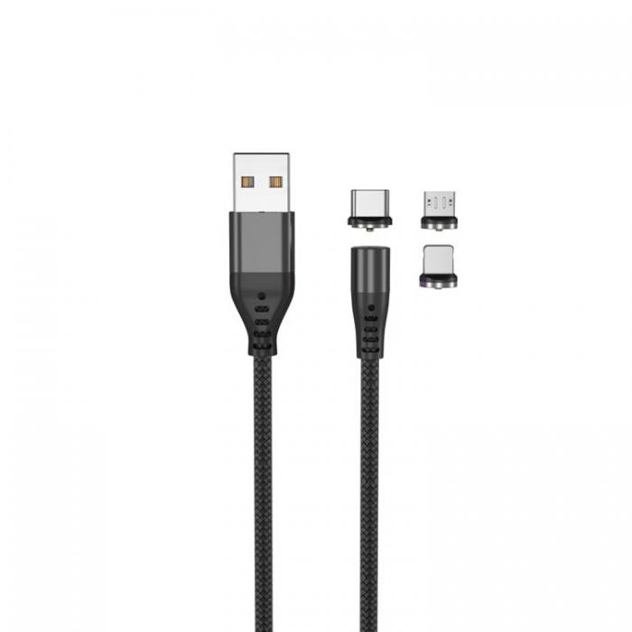 Maxlife - Maxlife Magnetisk USB-A till USB-C, Lightning, microUSB kabel 1m