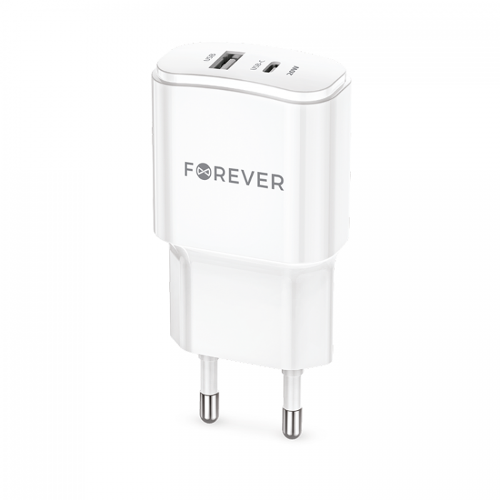 Forever - Forever Vggladdare 1x USB-C 1x USB 20W - Vit