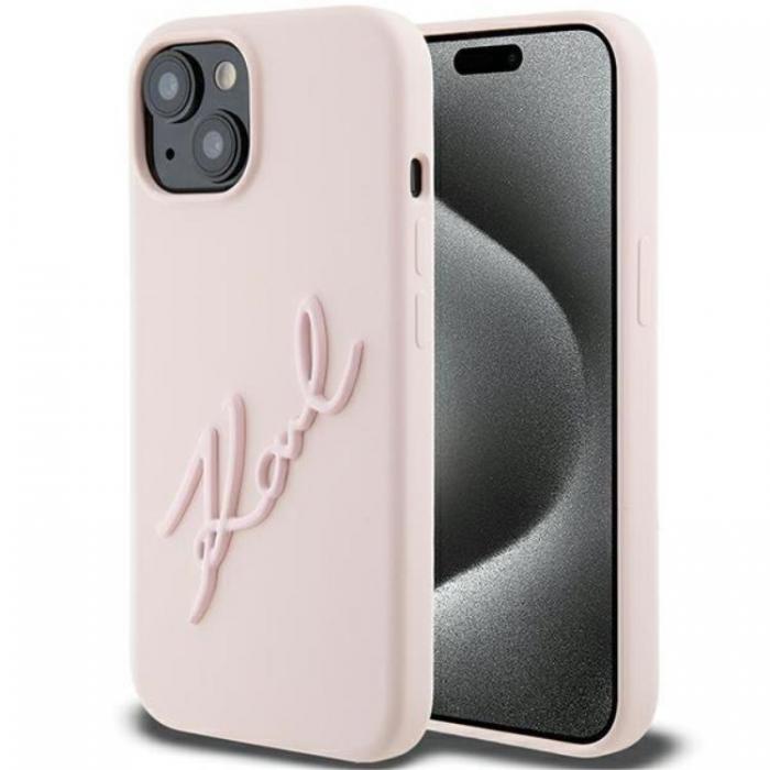 KARL LAGERFELD - KARL LAGERFELD iPhone 15 Mobilskal Silikon Karl Script - Rosa