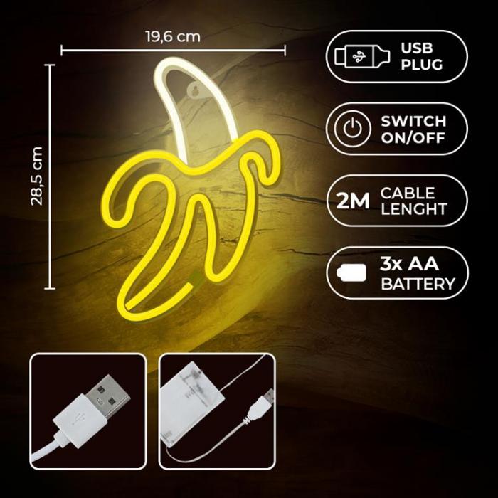 Forever Light - Forever Light LED Neon BANANA Bat FLNE10 + USB - Gul/Vit