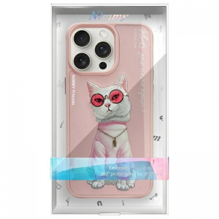 NIMMY - Nimmy iPhone 15 Pro Mobilskal Glasses Cool Cat - Rosa