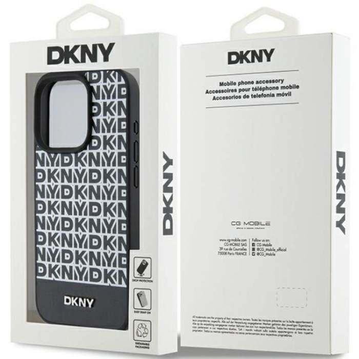 DKNY - DKNY iPhone 15 Pro Max Mobilskal Magsafe Lder Printed Pattern Metal Logo