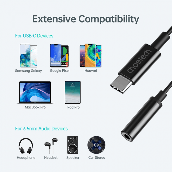 Choetech - Choetech AUX003 USB-C/DC 3.5 mm Ljudadapter - Svart